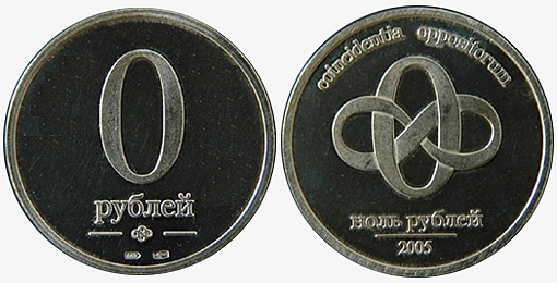 Лицевая и оборотная стороны монеты Ноль рублей