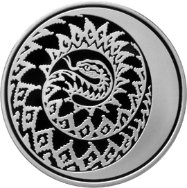 Оборотная сторона серебряной памятной монеты номиналом 3 рубля 2013 года "Змея" серии "Лунный календарь".